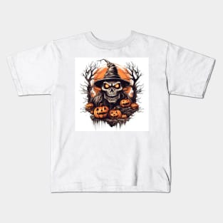 scary witch with pumpkins Kids T-Shirt